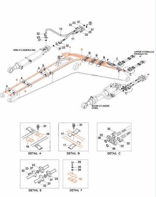 Fabricación Hyundai R210 R215 Excavadora sistema hidráulico tubo distribuidor