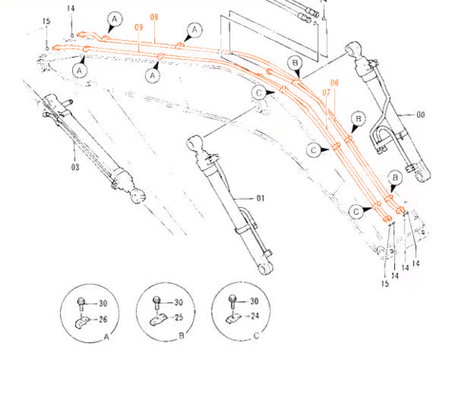 Aplicación a HITACHI 120 ZAX120 excavadora tubo de cilindro hidráulico para la válvula de distribución
